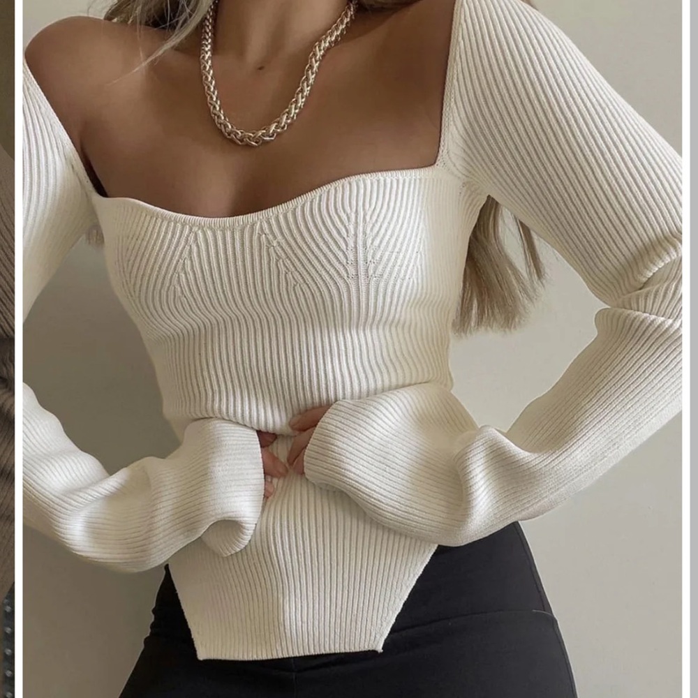 Commense‎ Sweetheart Neck Sweater Ivory White M
